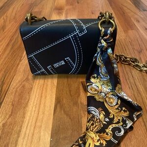 Versace Jeans Collection Black Chain Shoulder Bag with Scarf
